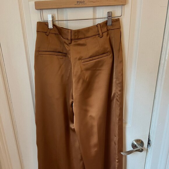 Lauren Ralph Lauren Pleated Satin Charmeuse Bronze Wide-Leg Pant - Picture 9 of 9
